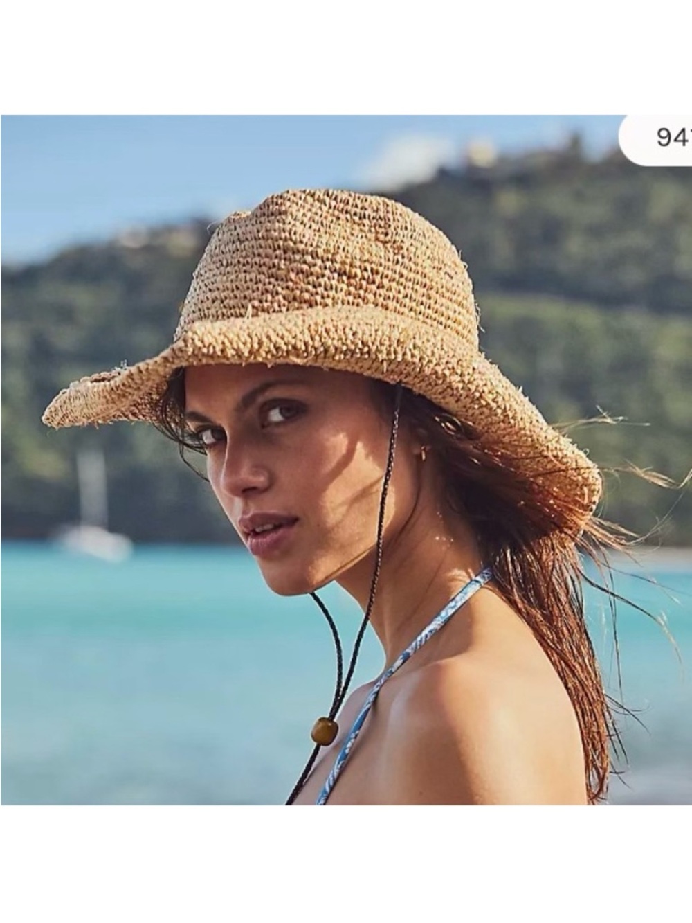 FREE PEOPLE WESTERN INSPIRED RAFFIA BEACH SUMMER HAT 
WIRED BRIM